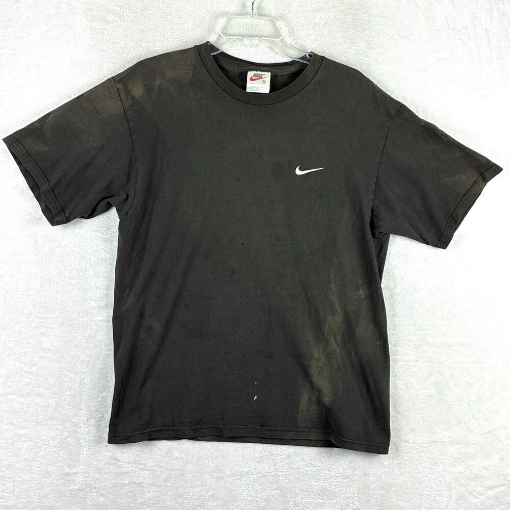 VTG 90s Nike Shirt Mens M Black Embroidered Swoosh Faded Thrashed Classic USA